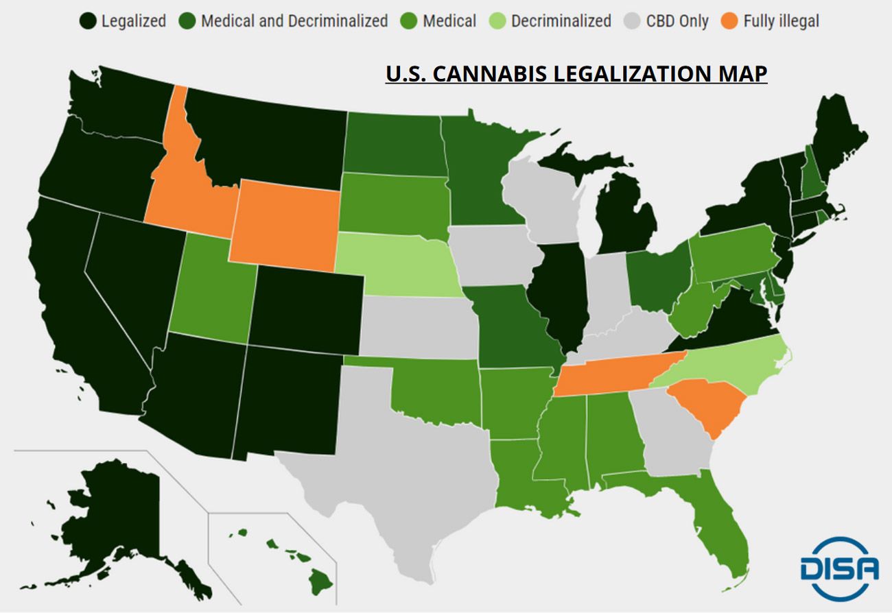 US Cannabis legalization map